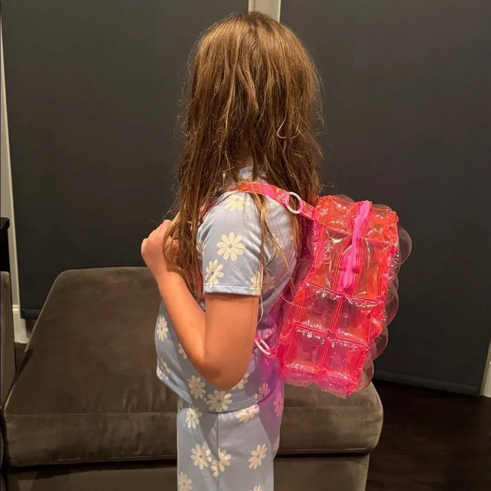 Pink Inflatable Bubble Backpack Zipper Closure One Size NEW